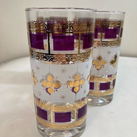 Vintage mid century gold & purple amethyst glassware set of 4 - Picture 5 of 12